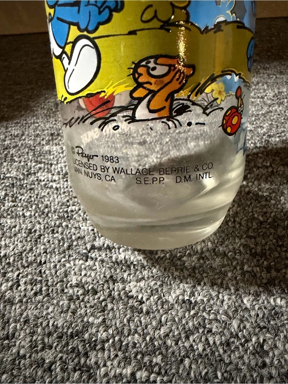McDonald's Clear Glass Smurf Cup with Vintage 1983